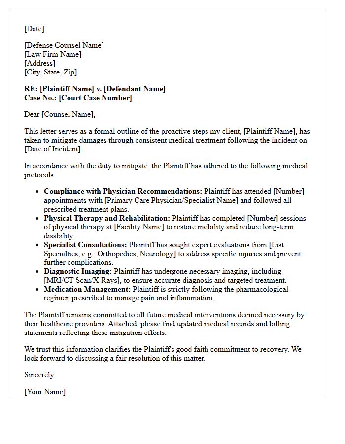 Plaintiff Good Faith Letter Outlining Medical Mitigation Actions