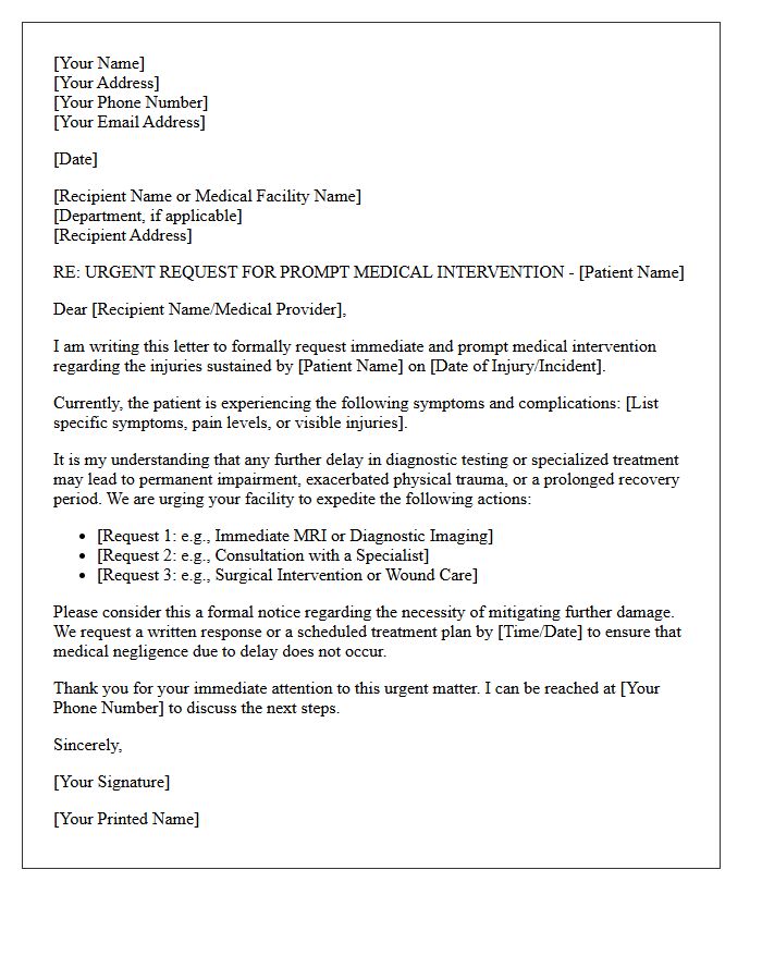 Letter Urging Prompt Medical Intervention to Mitigate Injuries