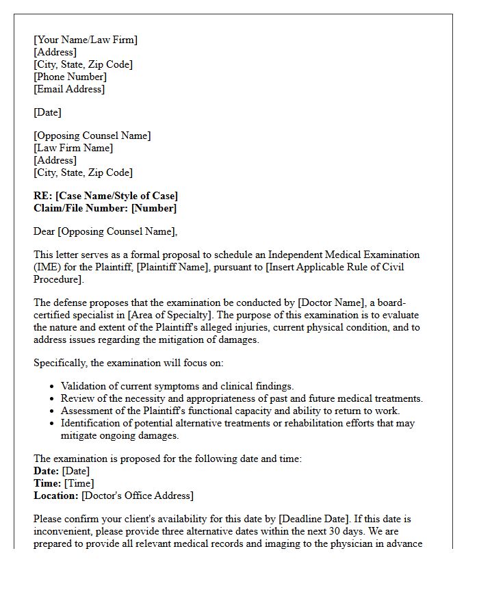 Good Faith Letter Proposing Independent Medical Examination for Mitigation