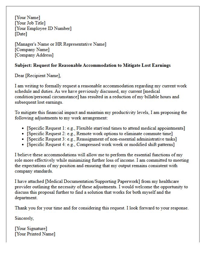 Letter Requesting Employer Accommodations to Mitigate Lost Earnings