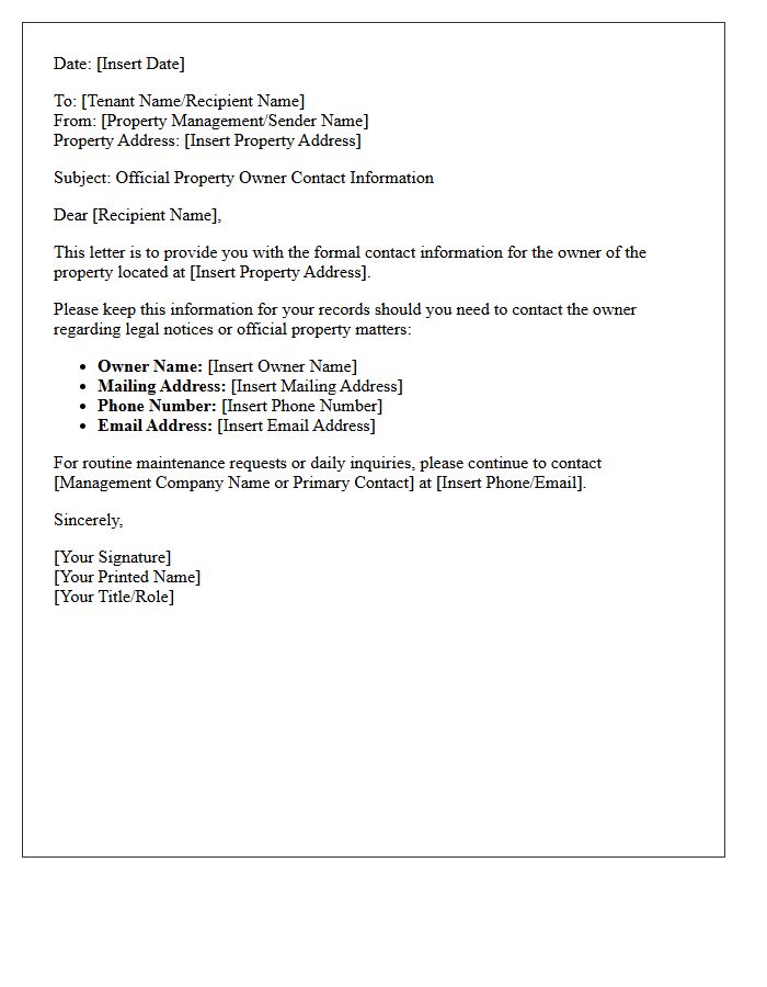 Property Owner Contact Information