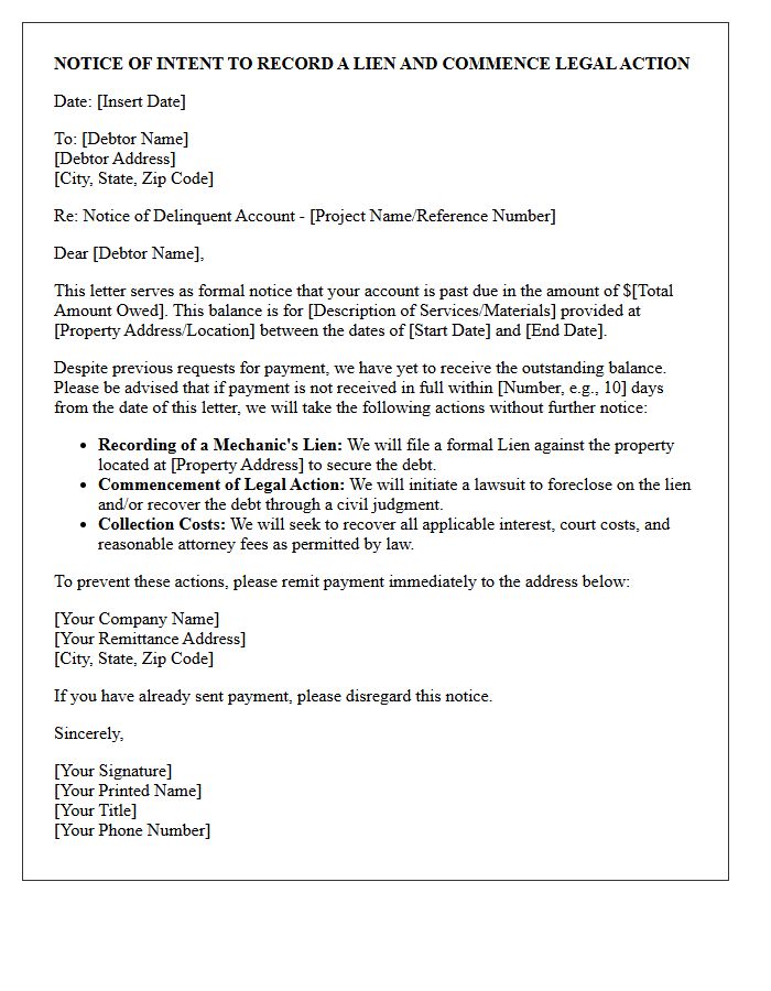 Warning of Legal Action and Lien Recording