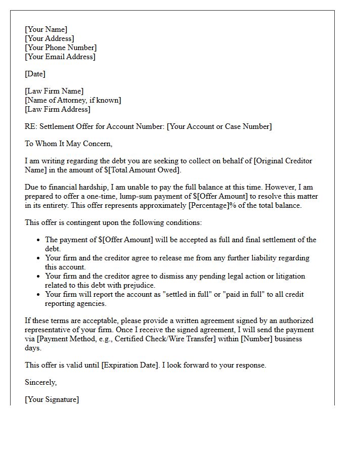 Law Firm Debt Repayment and Settlement Offer Letter