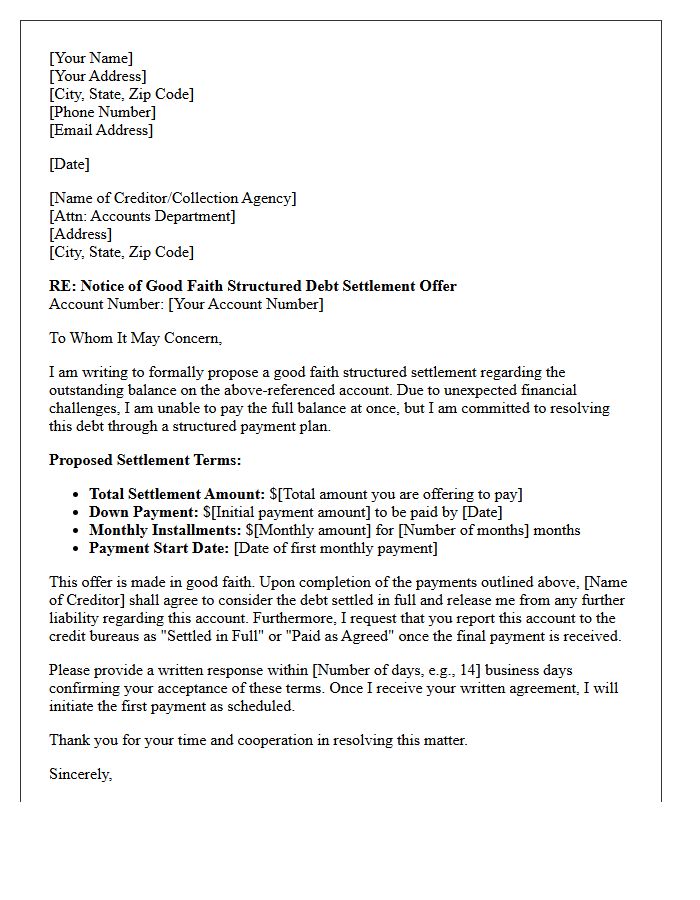 Notice of Good Faith Structured Debt Settlement Letter