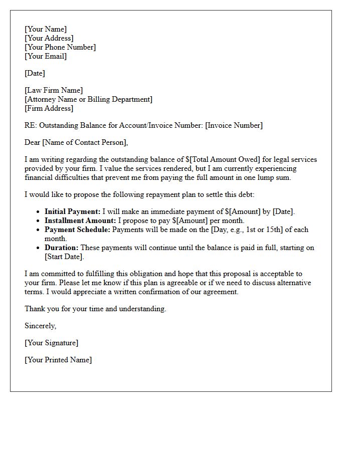 Legal Services Outstanding Balance Repayment Proposal Letter