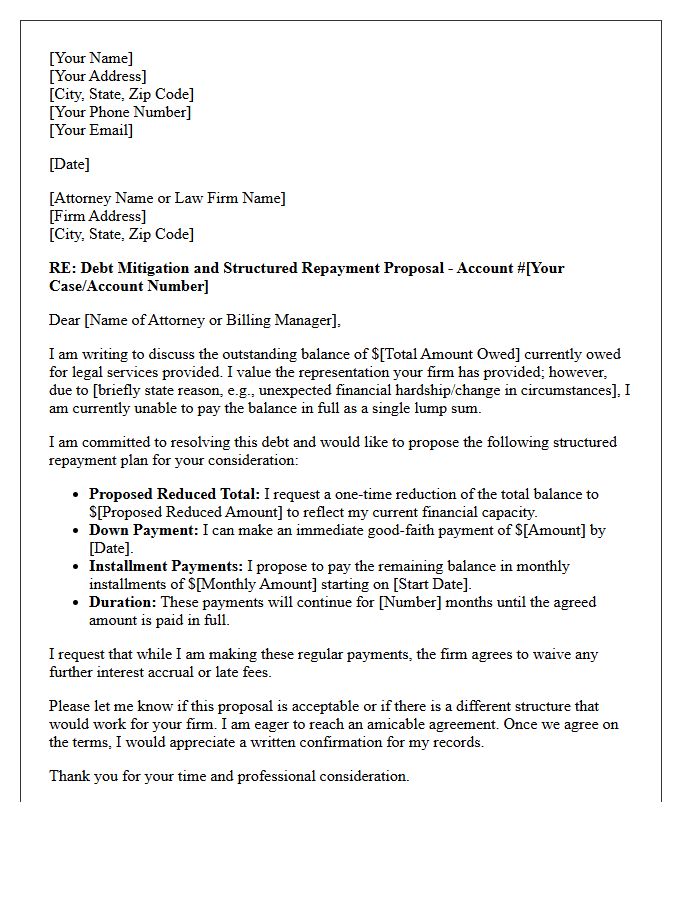Attorney Fee Debt Mitigation and Structured Repayment Letter