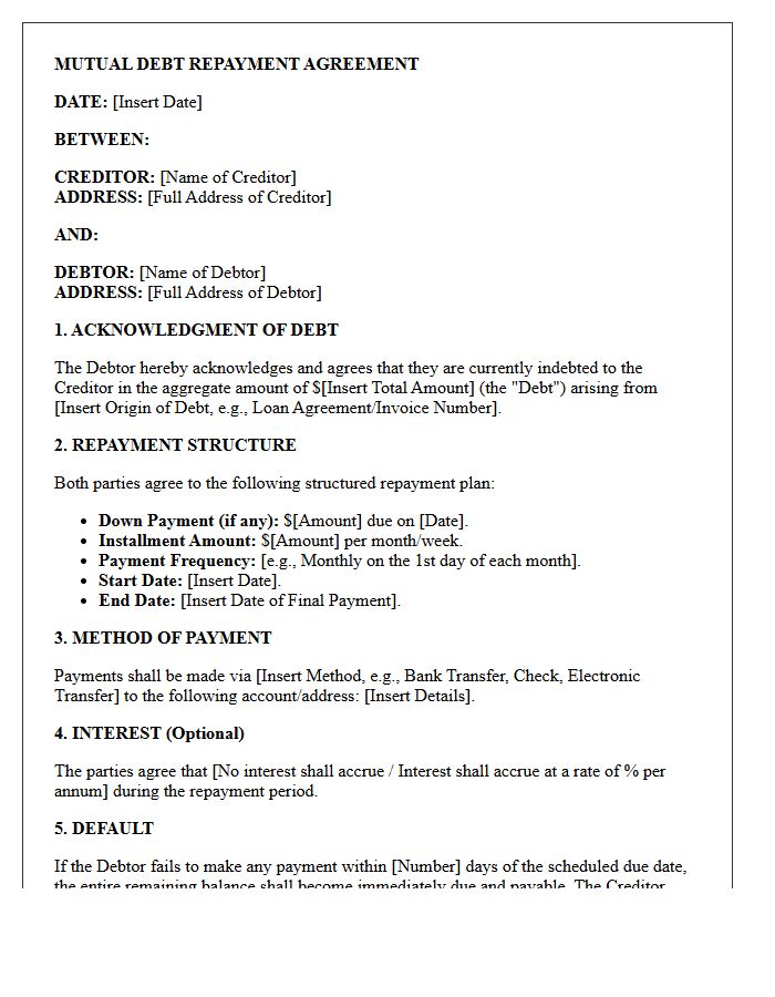 Mutual Agreement Letter for Structured Legal Debt Repayment