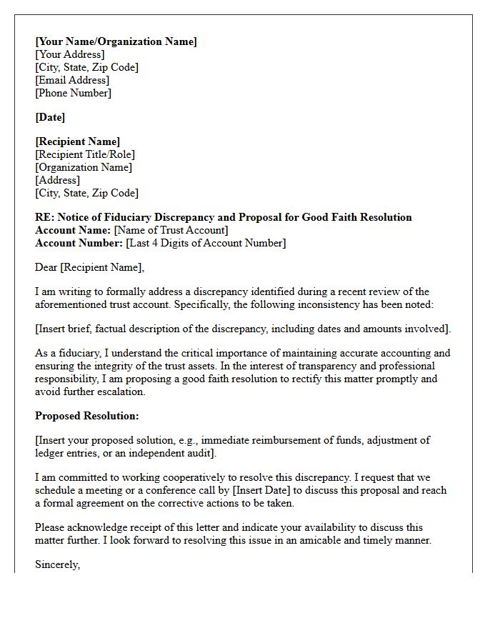 Letter Proposing Good Faith Resolution for Trust Account Fiduciary Discrepancy