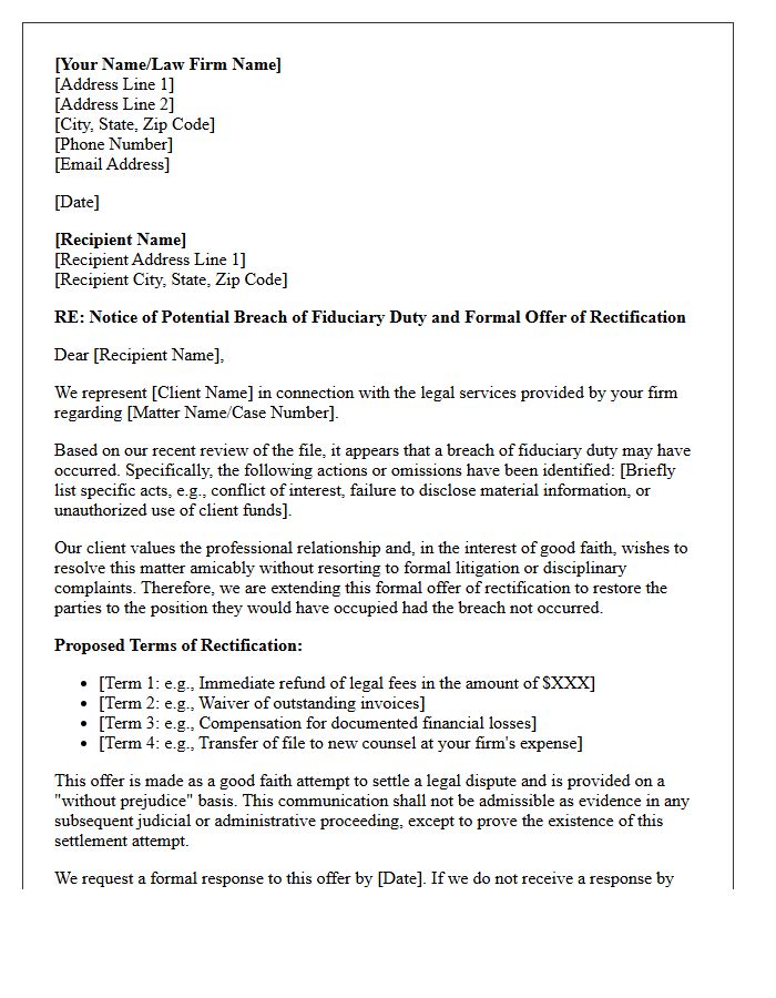 Law Firm Fiduciary Duty Breach Good Faith Rectification Offer Letter