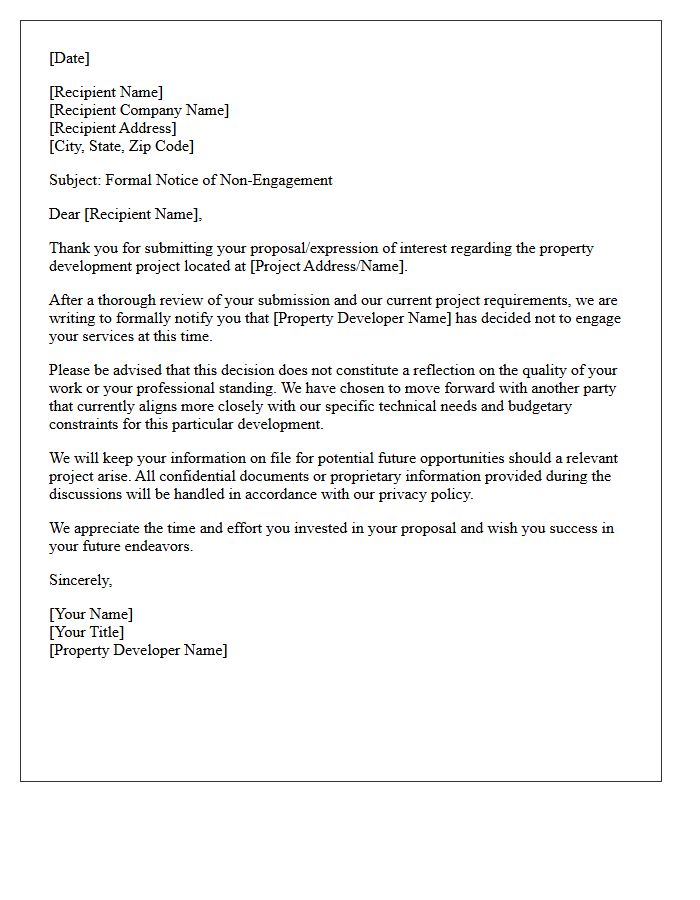 Property Developer Third-Party Non-Engagement Letter