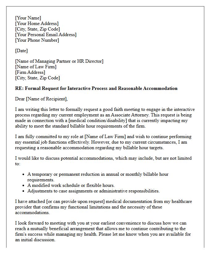 Good Faith Request Letter for Interactive Process Regarding Associate Attorney Billable Hours