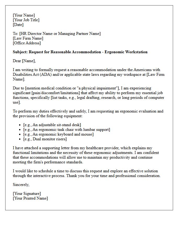 Reasonable Accommodation Letter for Ergonomic Workstations in Law Firm Offices