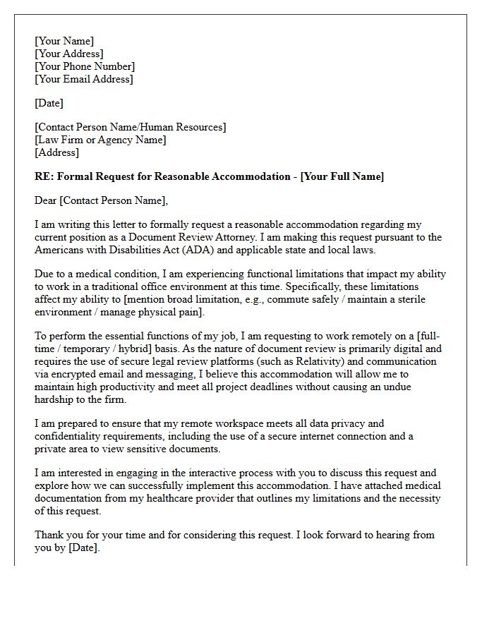 Interactive Process Letter Requesting Remote Work for Document Review Attorneys