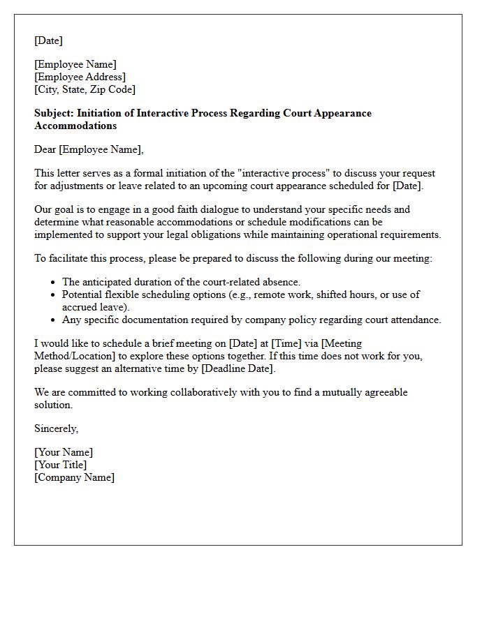 Good Faith Letter Initiating Interactive Process for Court Appearance Adjustments