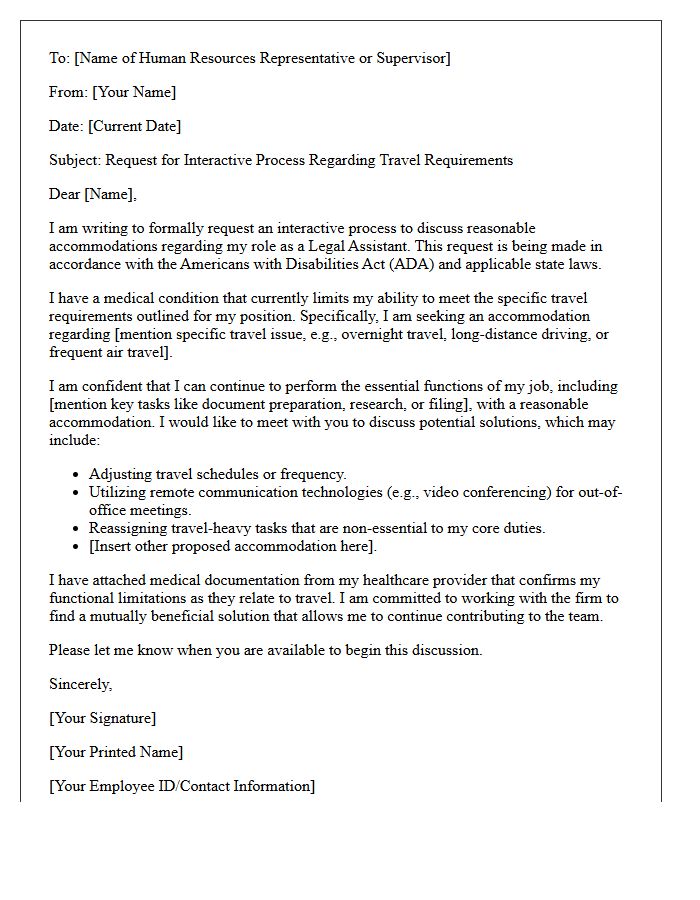 Request Letter for Interactive Process Regarding Legal Assistant Travel Requirements