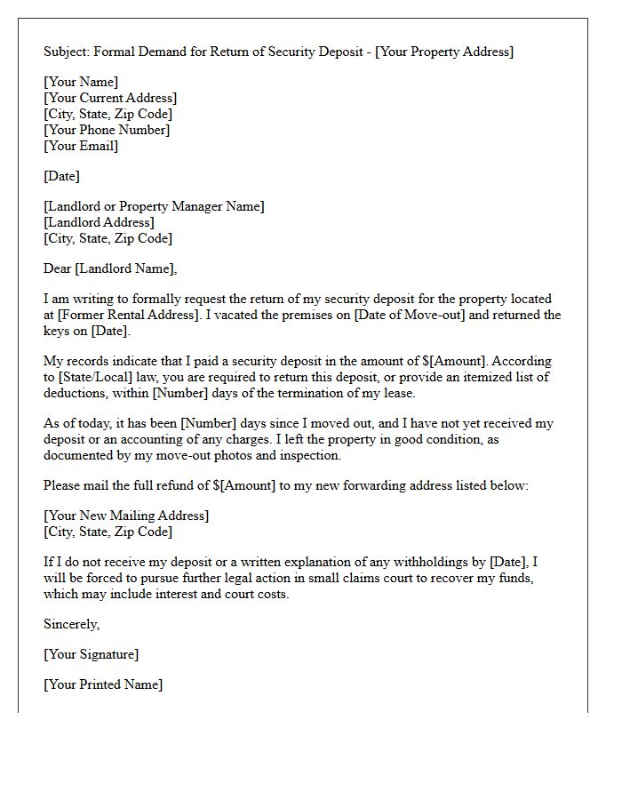 Subject Line Regarding Security Deposit Refund Demand Letter