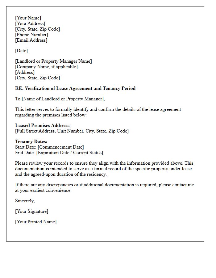 Identification of Leased Premises and Tenancy Dates