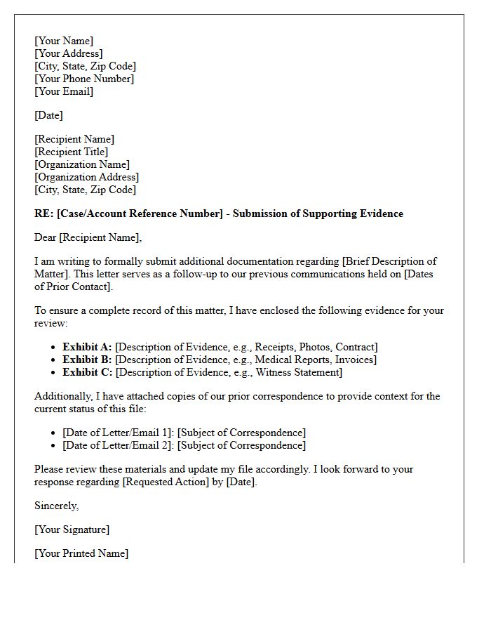 Enclosed Evidence and Prior Correspondence Letter Attachments