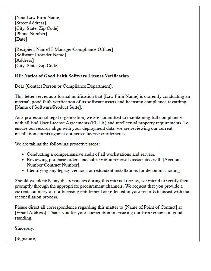 Law Firm Software License Verification Good Faith Notice Letter