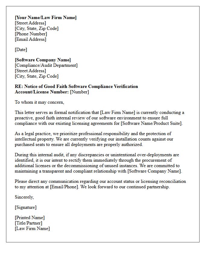 Attorney Software Compliance Verification Good Faith Notice Letter