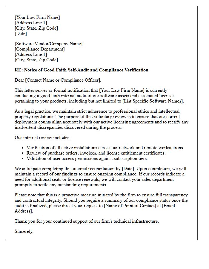 Good Faith Notice Letter of Software License Audit for Legal Practices