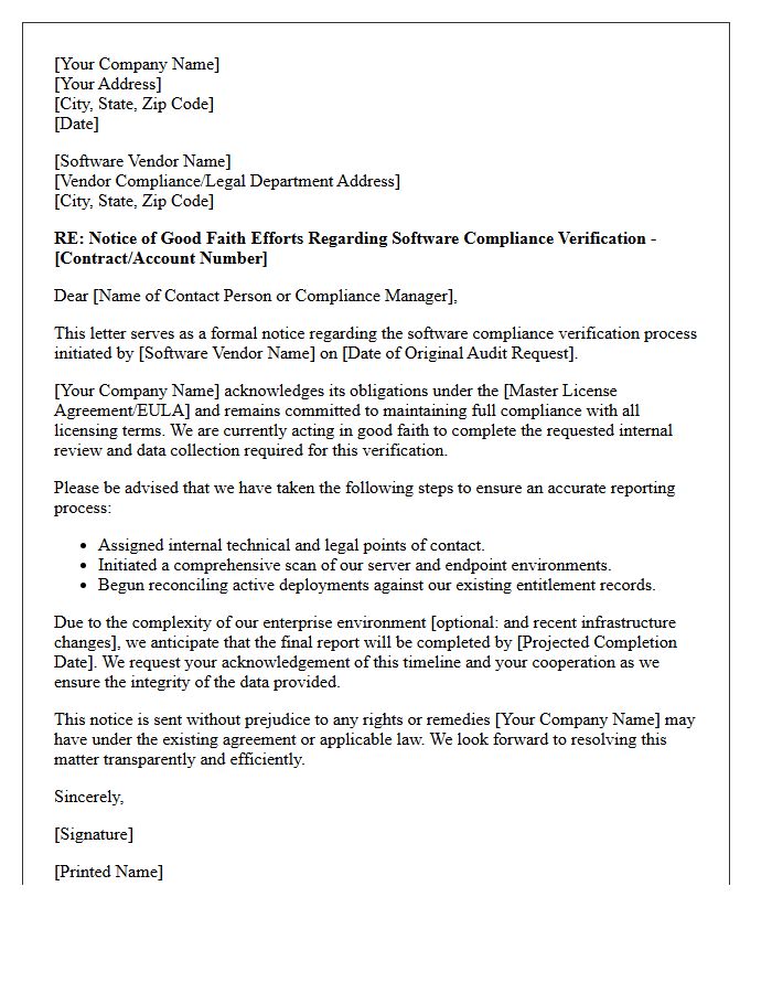 Legal Enterprise Software Compliance Verification Good Faith Notice Letter