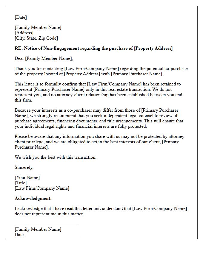 Family Member Co-Purchaser Non-Engagement Letter
