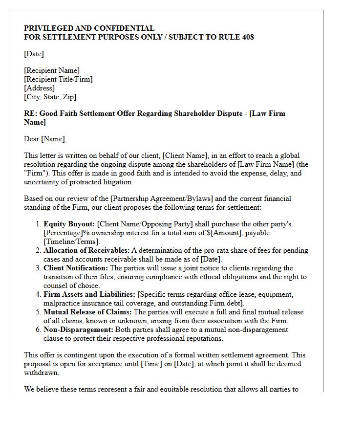 Law Firm Shareholder Dispute Good Faith Settlement Offer Letter
