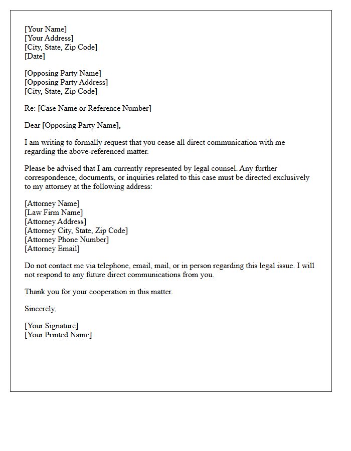 Opposing Party Direct Communication Non-Engagement Letter