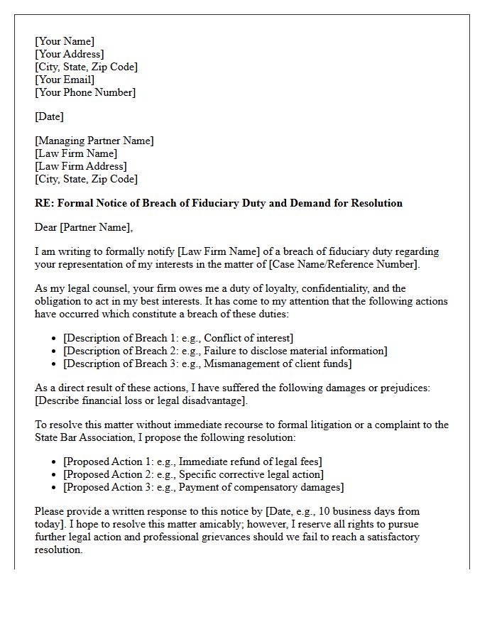 Notice Letter Regarding Law Firm Fiduciary Duty Breach and Resolution