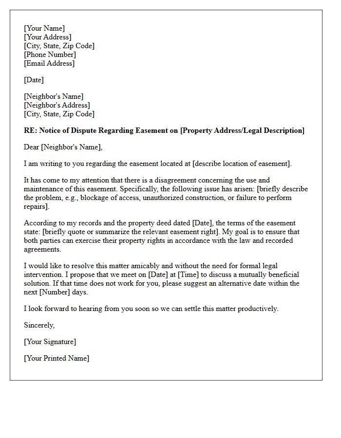 Initial Notice Letter for Easement Dispute Resolution