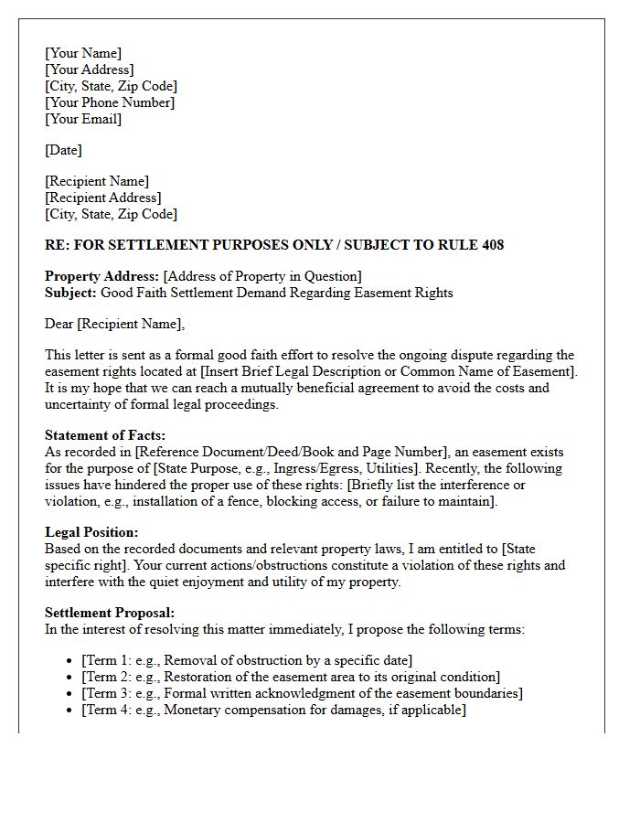 Good Faith Settlement Demand Letter Regarding Easement Rights