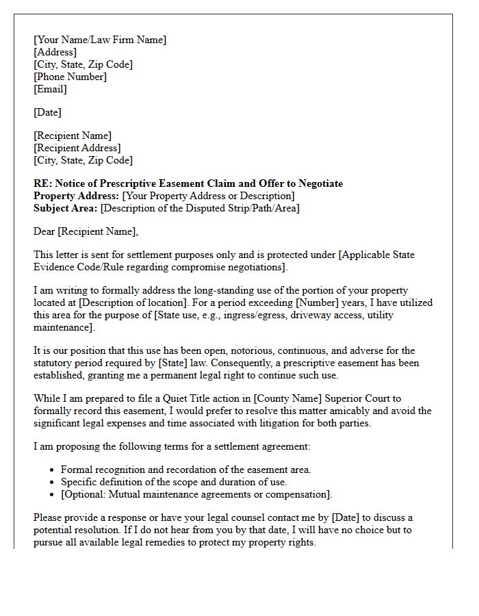 Pre-Litigation Negotiation Letter for Prescriptive Easement Claims