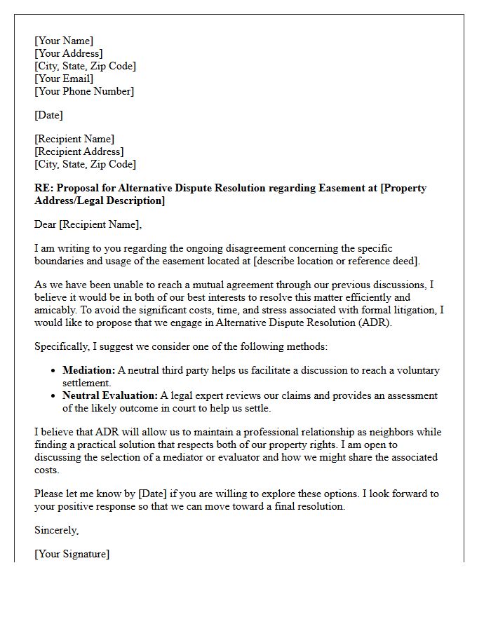 Letter Proposing Alternative Dispute Resolution for Easement Boundaries