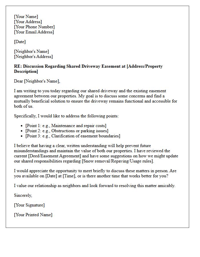 Letter to Negotiate Shared Driveway Easement Disputes
