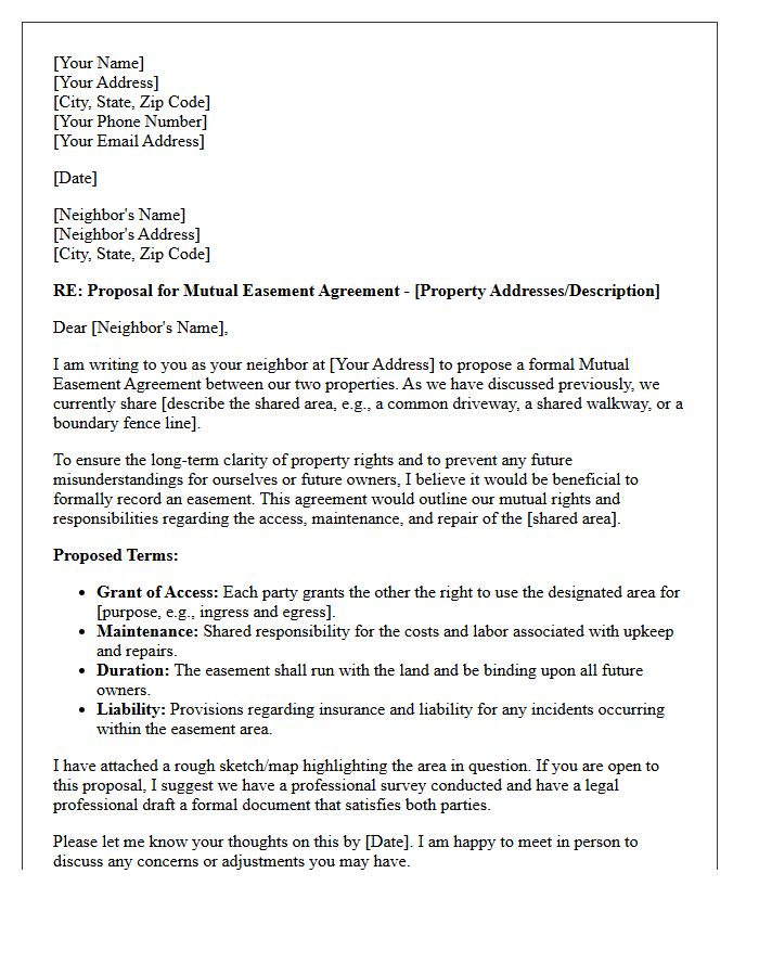 Mutual Easement Agreement Proposal Letter
