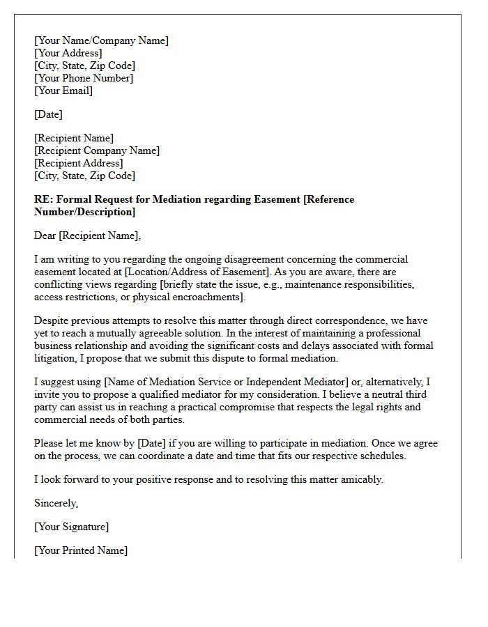 Letter Requesting Mediation for Commercial Easement Conflicts