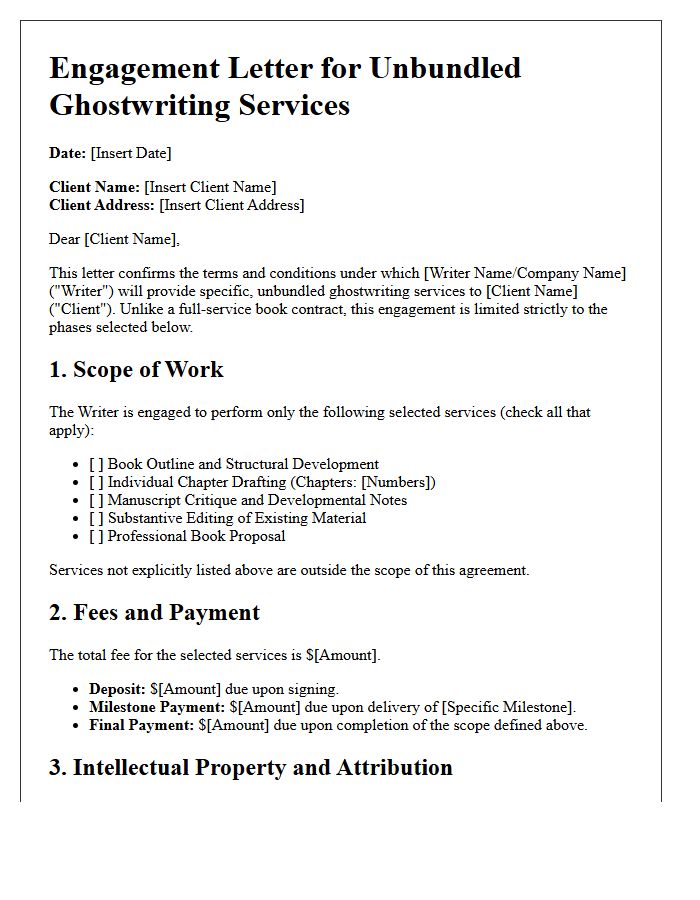 Ghostwriting Services Unbundled Engagement Letter