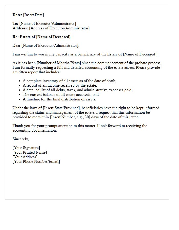 Beneficiary Demand Letter For Estate Asset Accounting
