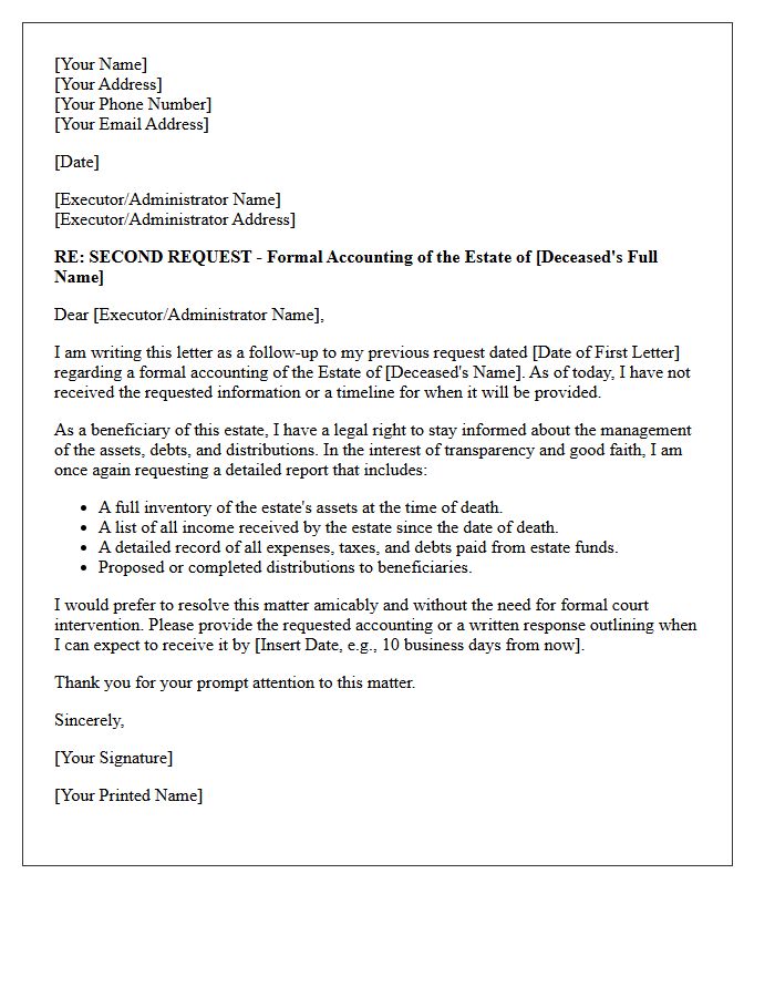 Second Request Letter For Good Faith Estate Accounting