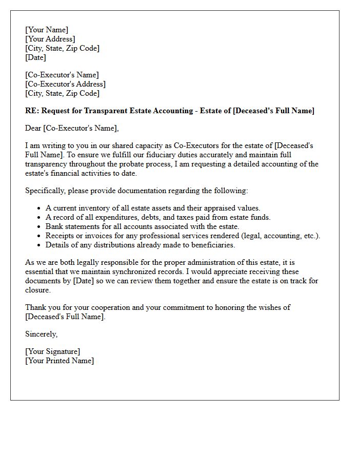 Co-Executor Request Letter For Transparent Estate Accounting