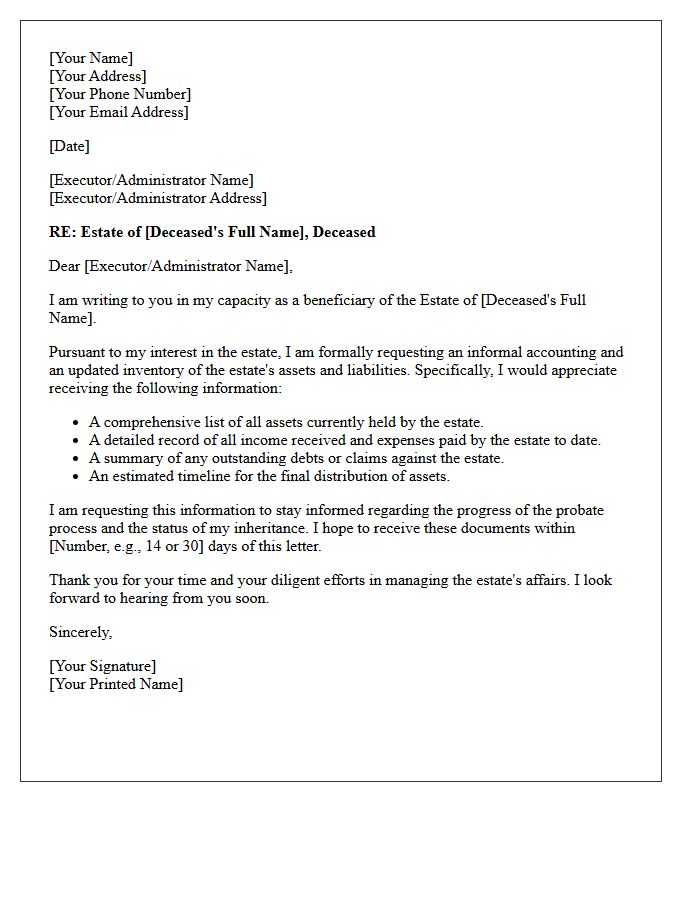 Request Letter For Informal Estate Accounting And Inventory