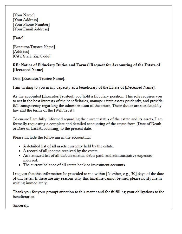 Fiduciary Duty Reminder And Estate Accounting Request Letter