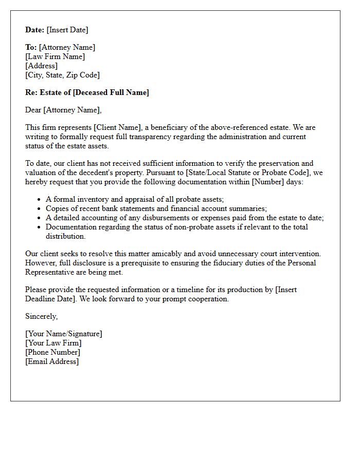 Counsel Notice Letter For Estate Asset Transparency