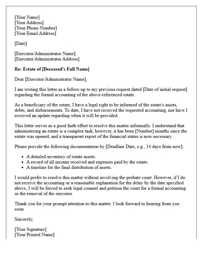 Good Faith Follow-Up Letter For Missing Estate Accountings