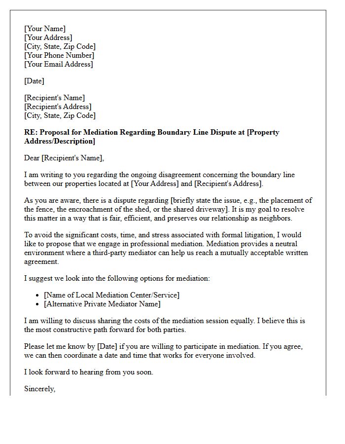 Formal Letter Proposing Mediation for Boundary Line Dispute