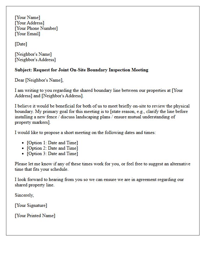 Letter Requesting Joint On-Site Boundary Inspection Meeting
