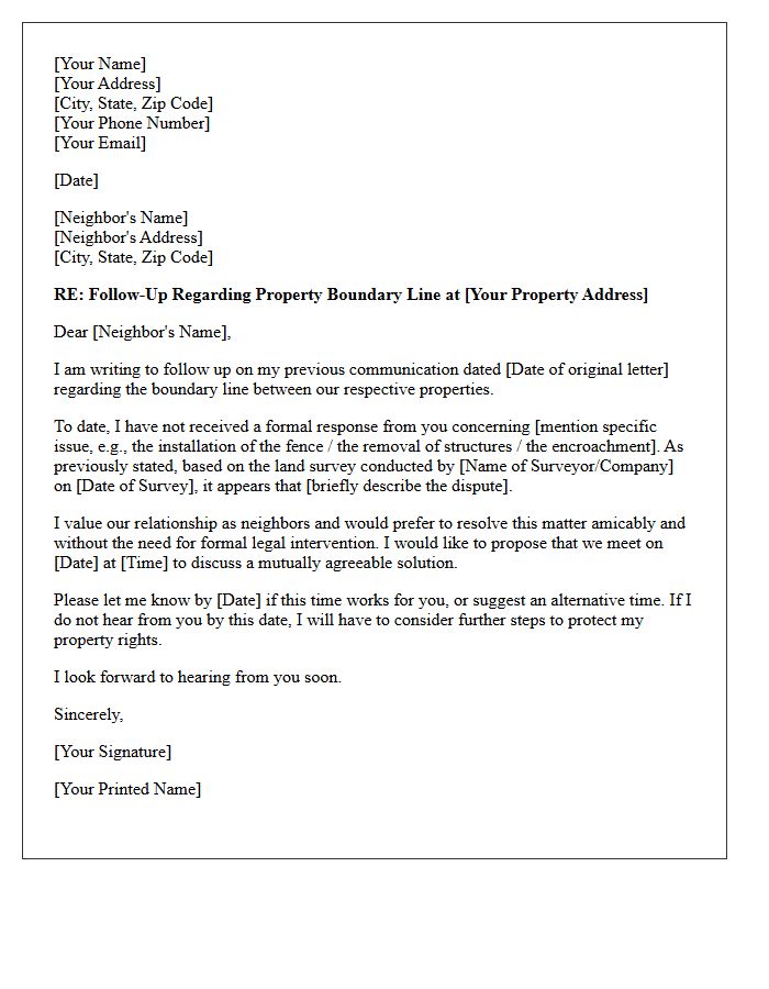 Follow-Up Letter Regarding Adjoining Landowner Boundary Dispute