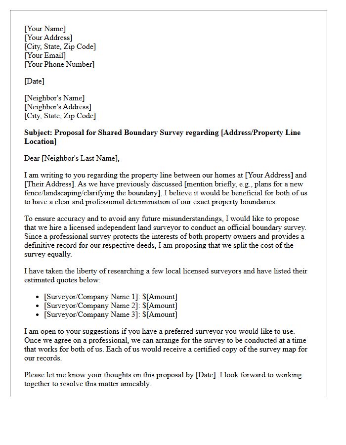 Letter Proposing Shared Cost for Independent Boundary Survey