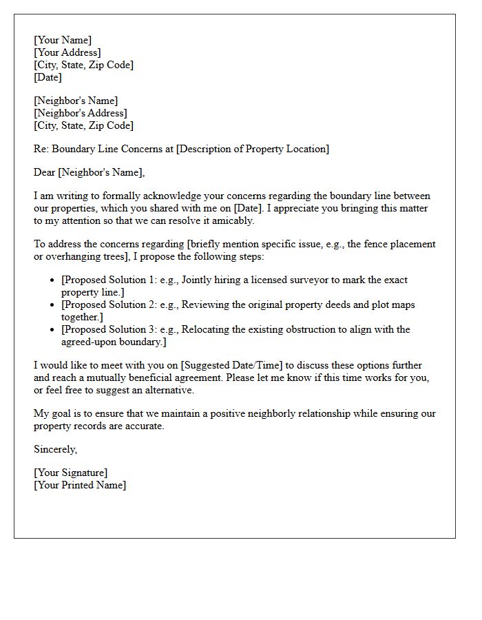 Letter Acknowledging Neighbor Boundary Concerns and Proposed Solutions
